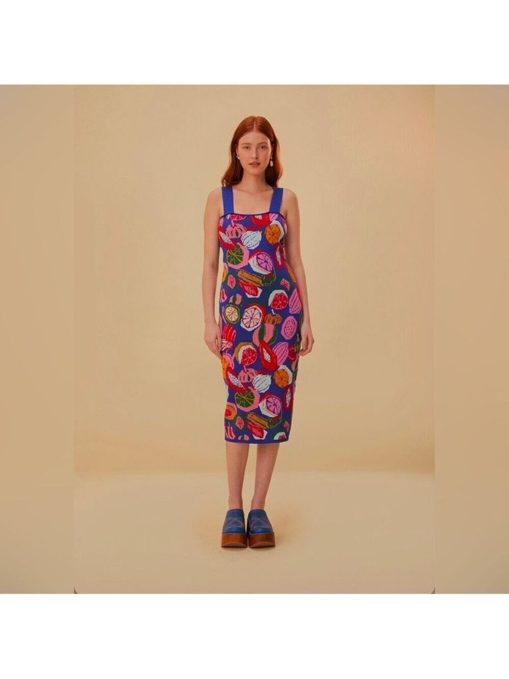 Farm Rio Colorful Salad Knit Midi Dress